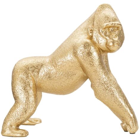 Gorilla decorativo in poliresina colore oro per decorazioni ambienti -Frontale