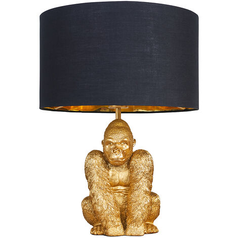 main image of "Gorilla Gold Table Lamp With Drum Shade - Black & Gold"