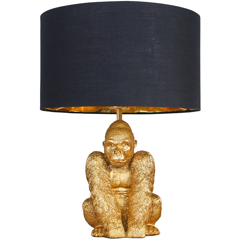 Gorilla Gold Table Lamp With Drum Shade - Black & Gold - No Bulb