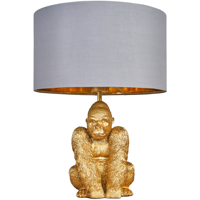 Gorilla Gold Table Lamp With Drum Shade - Warm Grey & Gold - No Bulb