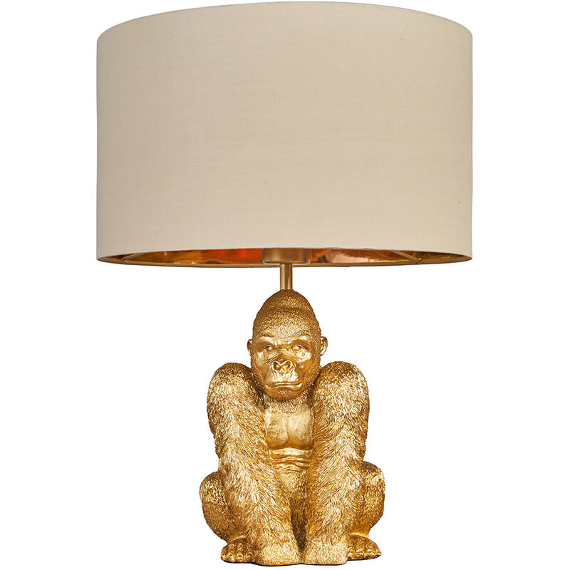 Gorilla Gold Table Lamp With Drum Shade - Beige & Gold - Including LED Bulb