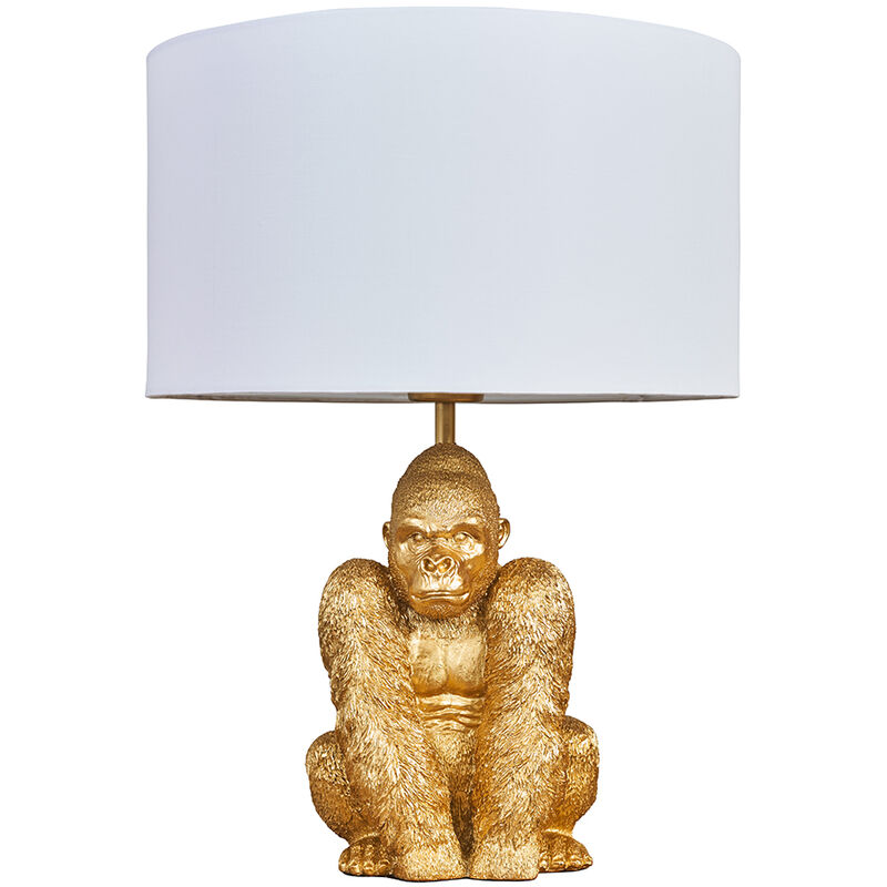 Gorilla Gold Table Lamp With Drum Shade - White - Including LED Bulb