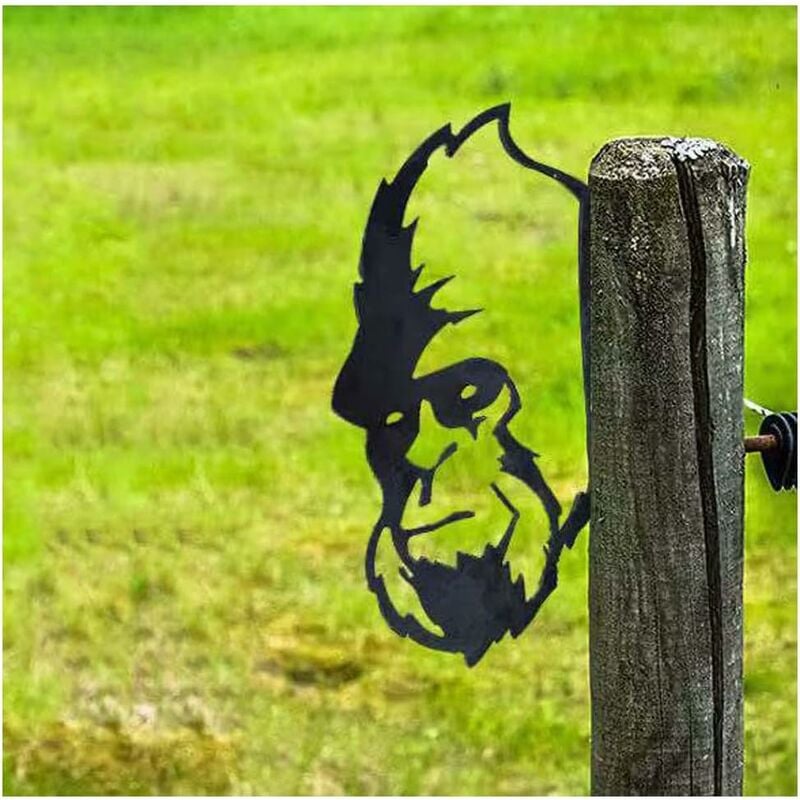 Gorille en métal - Ornements de jardin pour clôtures - Décoration extérieure - Animaux gorilles - Sculptures de jardin - Silhouettes en fonte