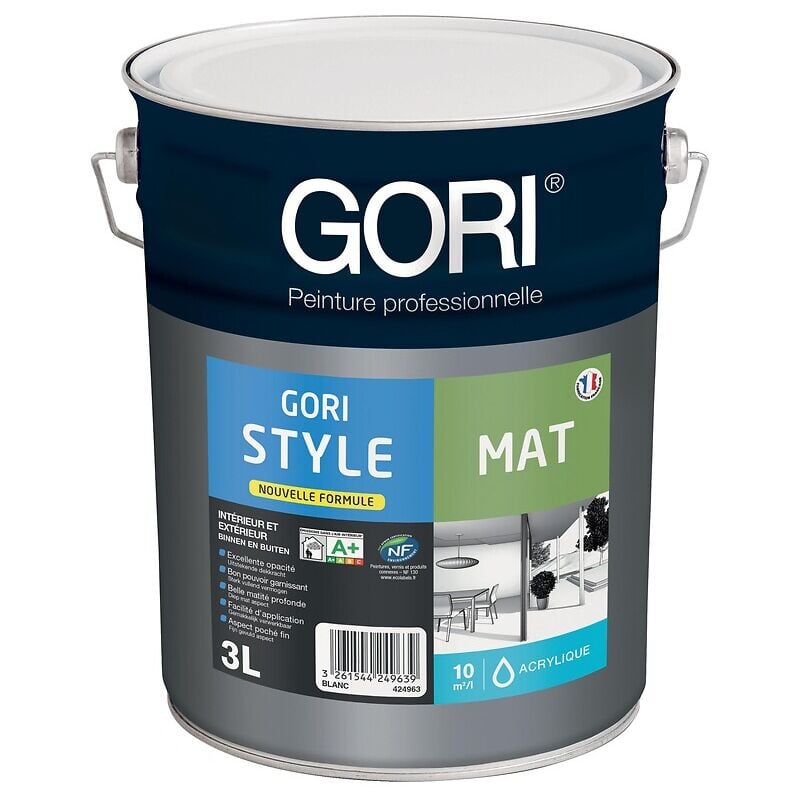 Peinture acrylique murs et plafonds Gori style mat poché fin bidon de 3l Gori