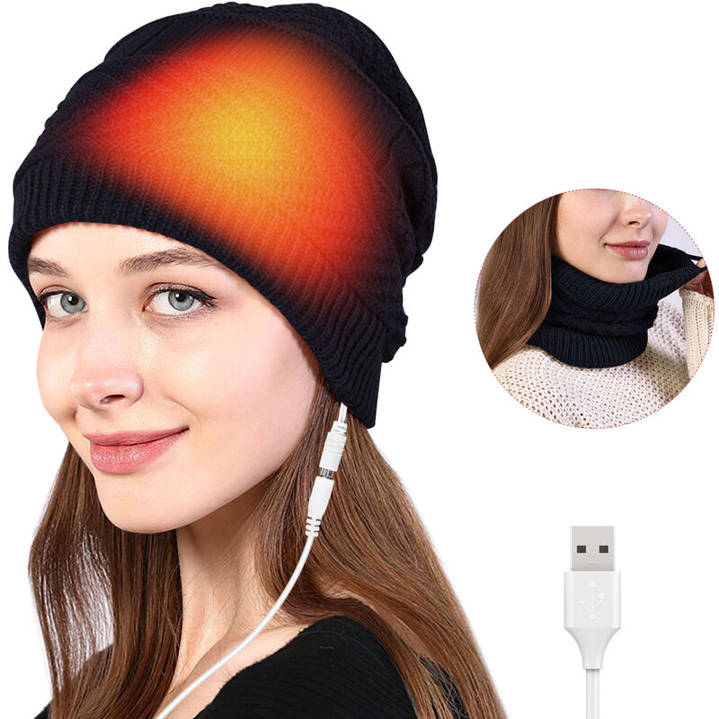 

Gorra con calefacción eléctrica de punto Gorra con calefacción USB para deportes al aire libre Ciclismo negro