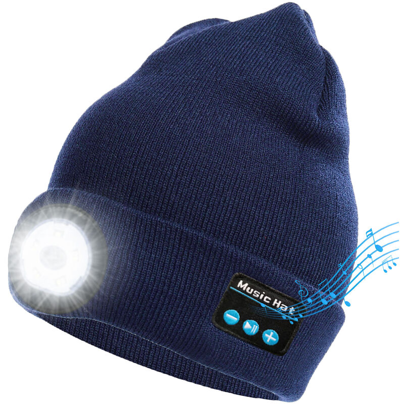 

Happyshop - Gorra de musica BT inalambrica Sombrero iluminado por LED Hombres Mujeres Sombrero de punto con LED calido con 3 modos de luz para