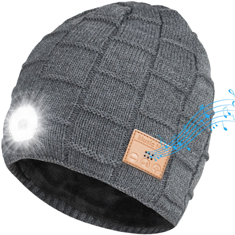 

Gorra de musica BT inalambrica Sombrero iluminado por LED Hombres Mujeres Sombrero de punto con LED calido con 3 modos de luz para acampar Pesca