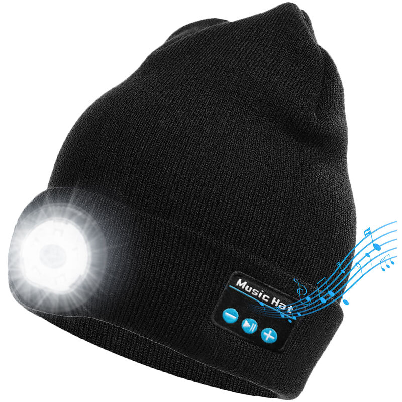 

Gorra de musica BT inalambrica Sombrero iluminado por LED Hombres Mujeres Sombrero de punto con LED calido con 3 modos de luz para acampar Pesca