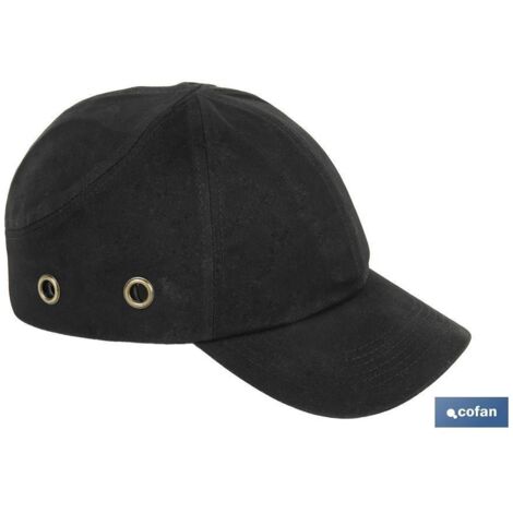 Gorra de seguridad negra con material ABS y diseño ventilado para impactos bajos