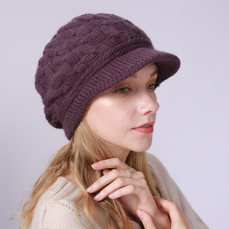 

Gorro de invierno para mujer, gorro con visera para mujer, boina para mujer, gorro de punto cálido, forro interior de lana de invierno, sombrero para