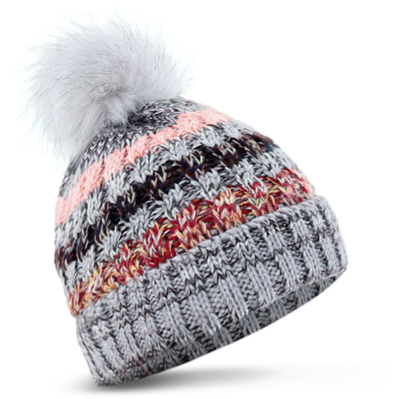 

Gorro de invierno para mujer, gorro termico a prueba de viento, tejido acanalado, gorros con forro grueso,Gris