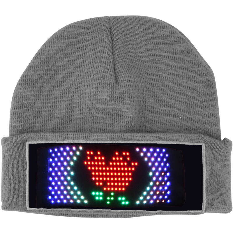 

Gorro de punto con emisor de luz a todo color LED BT DIY, con pantalla de visualización,Gris