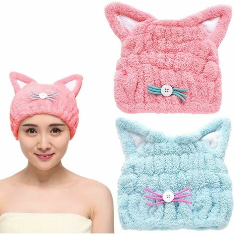 Gorro Seco para Cabello Suave - Toalla para Secador de Pelo, Toalla Turbante con Botón, Toalla de Microfibra para Cabeza y Cabello Largo, 2 Piezas