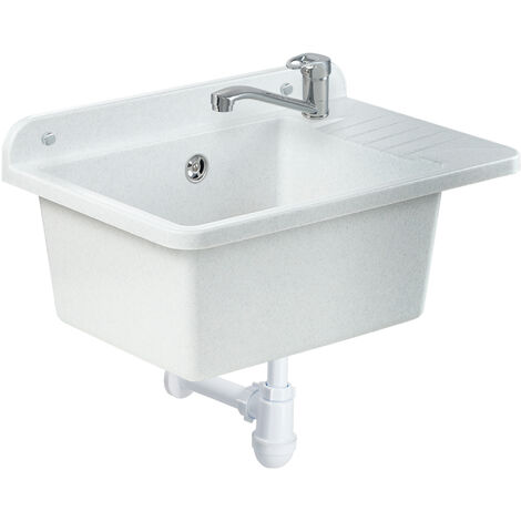 GOSPO Ausgussbecken aus Polypropylen, 50,4 x 34 x 26,5 cm, Spülbecken mit Siphon und Montageset, Was
