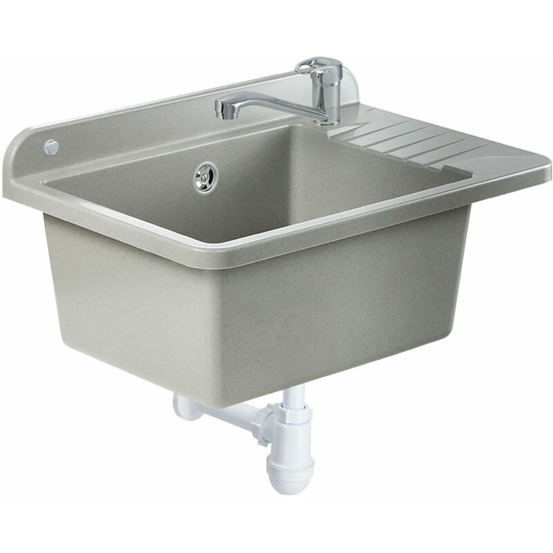 Kadax Gospo Ausgussbecken Aus Polypropylen, 50, 4 X 34 X 26, 5 Cm, Spülbecken Mit Armatur, Siphon Und Montag
