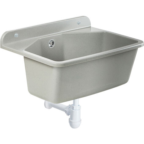 Gospo Ausgussbecken mit Siphon, 46x37x20 cm, Waschbecken aus Kunststoff, grau