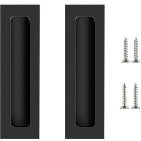 Gotetiso Poignée Porte Coulissante Noire 2 Pièces Poignee de Meuble Poignée de Porte Invisible Poignée deTraction de Porte pour Tiroirs Armoires Coiffeuses Poignée de Meuble 175x42mm