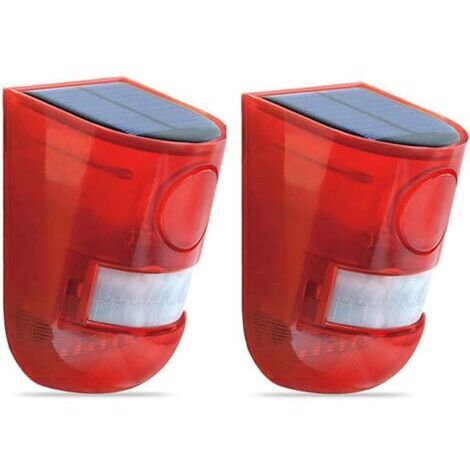 Gotrays – Alarme solaire LED avec détecteur de mouvement – Sirène 110 dB – Lumière stroboscopique – Étanchéité IP65 – Portée 1000m – 2 pièces