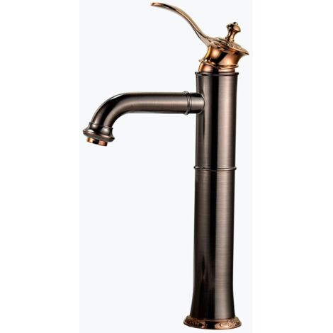 Gotrays – Robinet de lavabo en cuivre – Finition bronze huilé – Bobine céramique – Montage un trou – Design contemporain