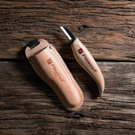 Gouges/couteaux Flexcut avec étui en cuir pour sculpture sur bois KN30