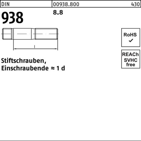 Goujon DIN 938 M16x 50 8.8 25 pièces