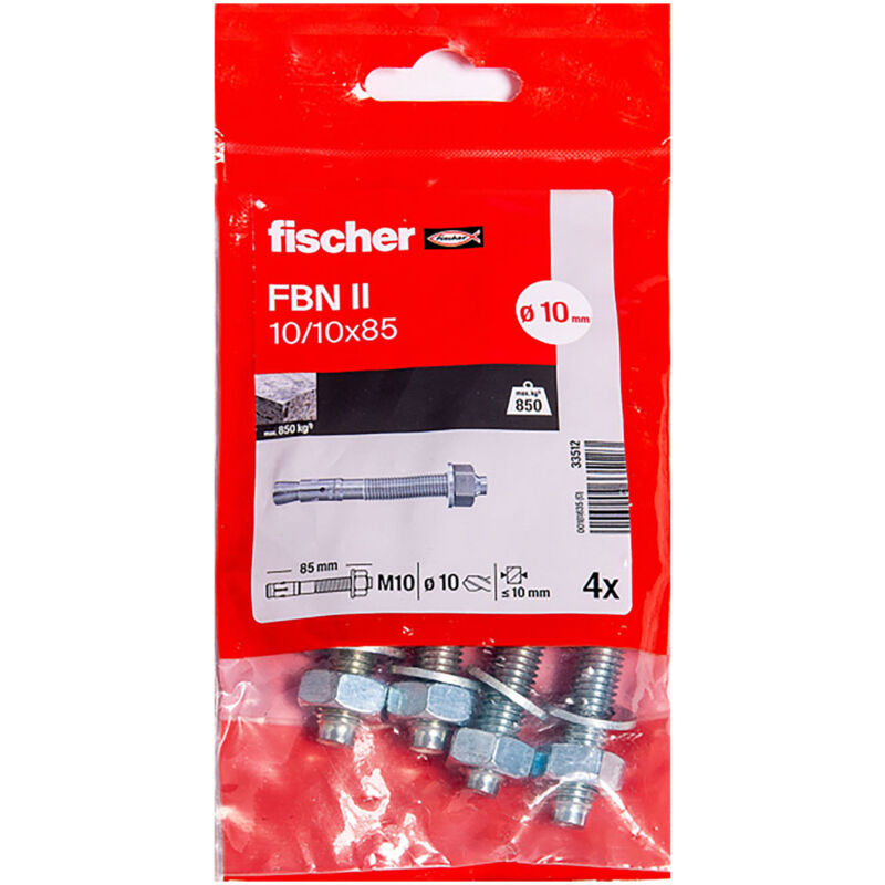 Fischer - Goujon Métallique Traversant fbn Ø10x100mm Lot de 4