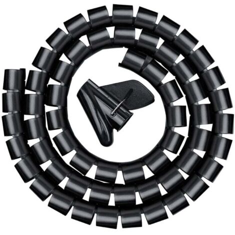 Goulotte de câbles 3,0 m, gaine spiralée flexible pour bureau, gaine spiralée pour câble de 20 mm, noire