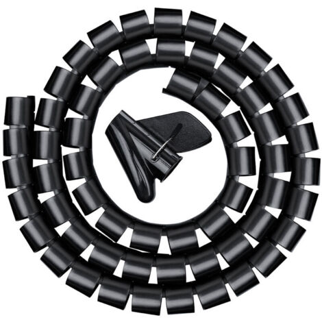 Goulotte de câbles 3,0 m, gaine spiralée flexible pour bureau, gaine spiralée pour câble de 20 mm, noire