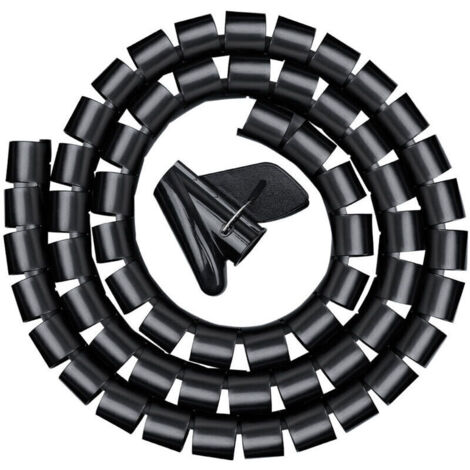 Goulotte de câbles 3,0 m, gaine spiralée flexible pour bureau, gaine spiralée pour câble de 20 mm, noire