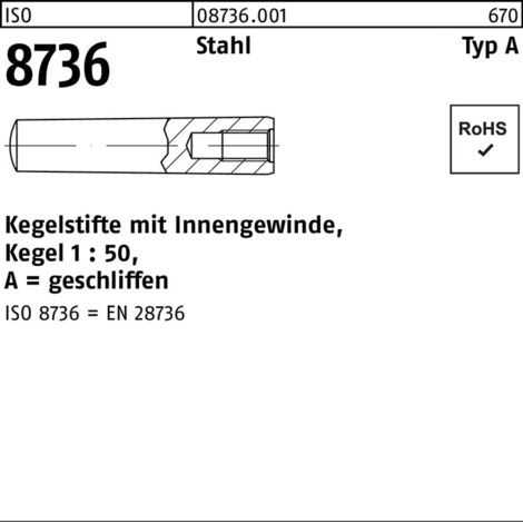Goupille conique ISO 8736 filetage intérieur A 12x 36 acier Cône 1:50 10 pièces