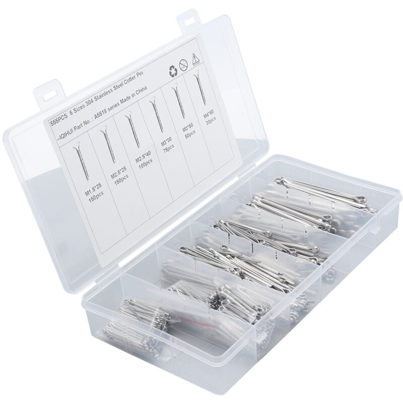 Goupilles de sécurité en acier, 555 pièces, goupille fendue, goupille de verrouillage adaptée aux boulons de verrouillage, boulons, écrous