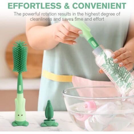 Goupillon Biberon Silicone,3 en 1 Nettoyage Biberon Brosse,Goupillon Biberon et Tétine pour Toutes Les Tailles de Biberons,sans BPA