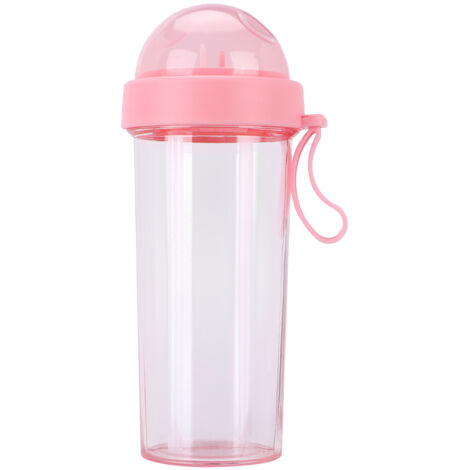 Gourde 600ml à Deux Pailles, Récipient Double Usage pour Sport et Voyage, Rose