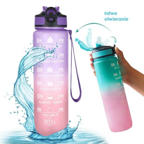 Gourde avec gobelet doseur et paille 1L OMBRE Violet avec Corail BD20