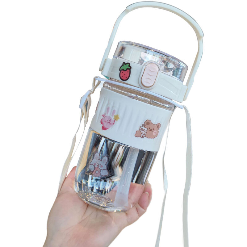 Gourde avec Paille pour Enfants, Portable avec Bretelle et Porte-Téléphone pour École, Sport, Voyage