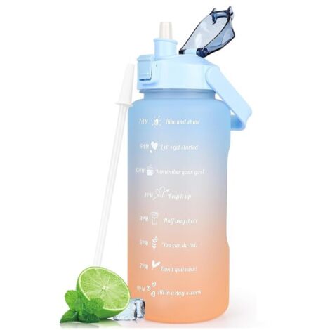 Gourde de 2 litres avec indicateur de temps et bouchon, sans BPA, pour une motivation optimale.