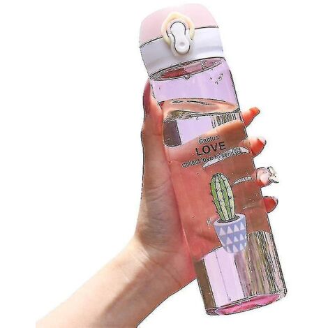Gourde de sport rose (500 ml) avec paille, idéale pour le camping et les activités de plein air. Gobelet portable en plastique.