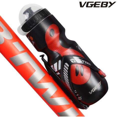 Gourde de vélo 650ml avec porte-bidon pour VTT et cyclisme (Noir et Rouge)
