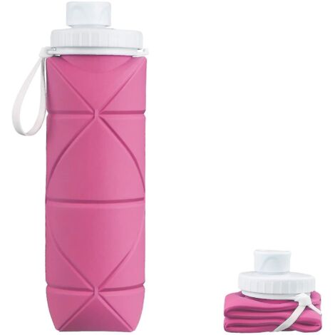 Gourde de voyage pliable, étanche et résistante à la chaleur, 600 ml, rose