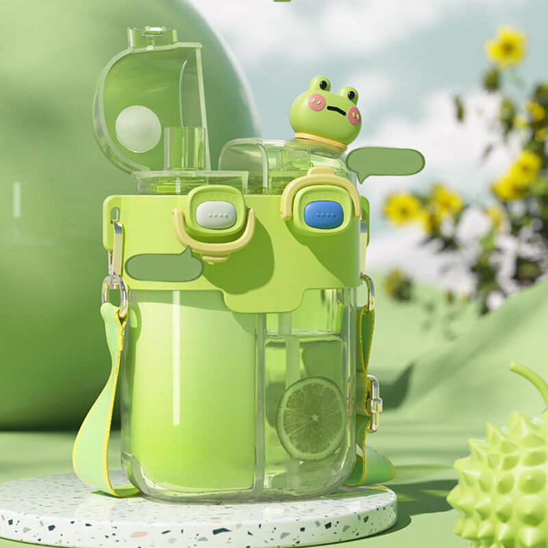 Gourde d'eau Kawaii avec Paille, Bouteille à Double Ouverture pour Sport et Voyage, Sangle Réglable, Vert Lime 780ml