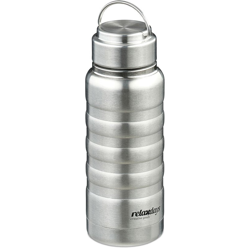 Gourde en acier inoxydable, 400 ml, étanche, pour boissons chaudes & froides, isolante, extérieur, argenté - Relaxdays