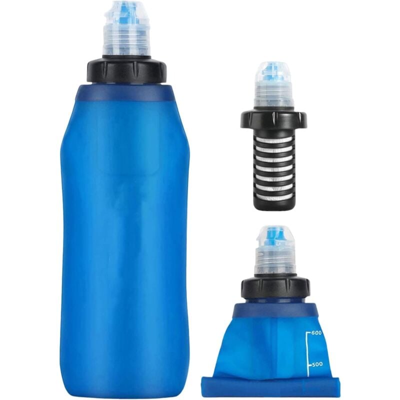 Gourde Filtrante 600ml Filtre À Eau Portable Pliable Extérieur,Purificateur d'eau De Survie d'urgence,Bouteille d'eau Filtrante De Sport pour