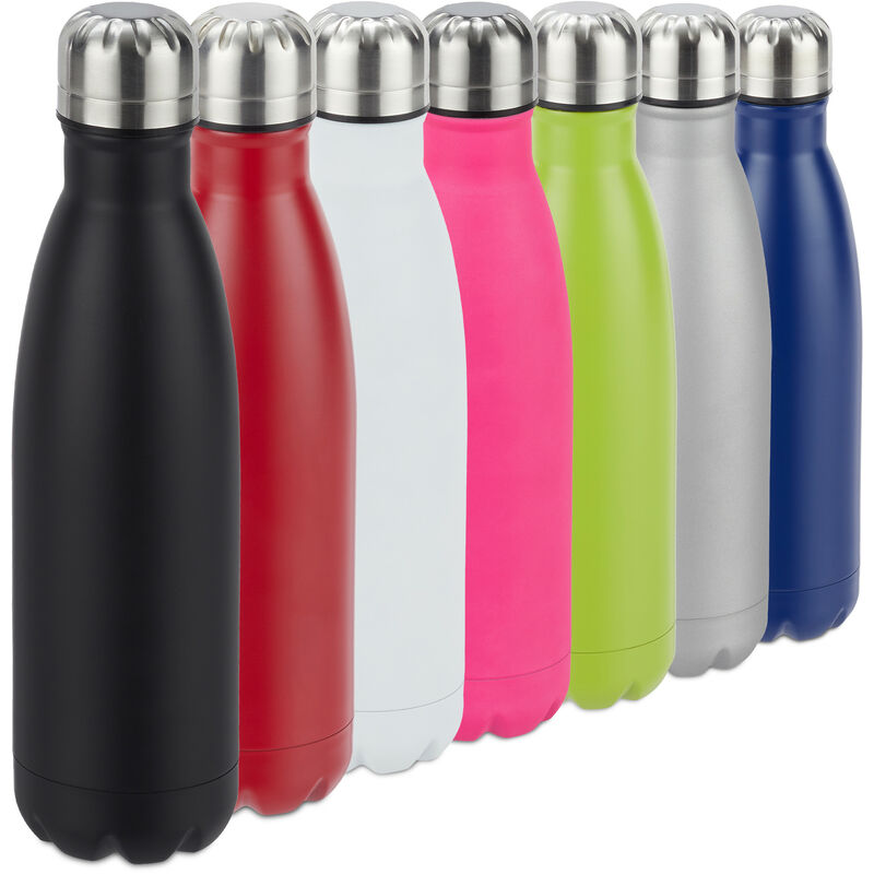 Gourde isolante en inox, bouteille eau, acier inoxydable, 0,5 litre, isotherme, froid, chaud, noire - Relaxdays