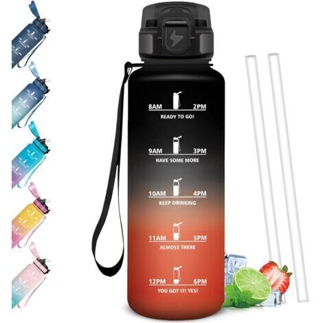 Gourde Paille 1,5L, Étanche & Portable, Gourde Avec Paille Adulte, Échelle de Temps et Slogans de Motivation, Bouteille d'eau Sport, Bouteille pour Randonnée, Camping, Fitness, Yoga