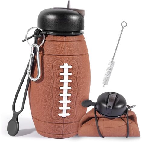 Gourde pliable pour garçon, 550 ml (19 oz), en silicone, étanche, idéale pour le sport, l'école et les voyages. Bouchon à clapet, style rugby.