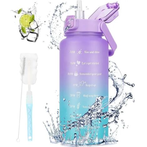 Gourde Sport 2L - Bouteille d'eau avec Paille et Marqueur de Temps de Motivation pour Sport, Fitness, Plein air, Randonnée