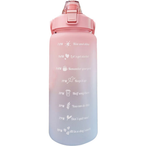 Gourde Sport Anti-Fuite 2000ml avec Poignée - Couleur Dégradée Givrée, Ouverture One-Click et Échelle Transparente - Rose