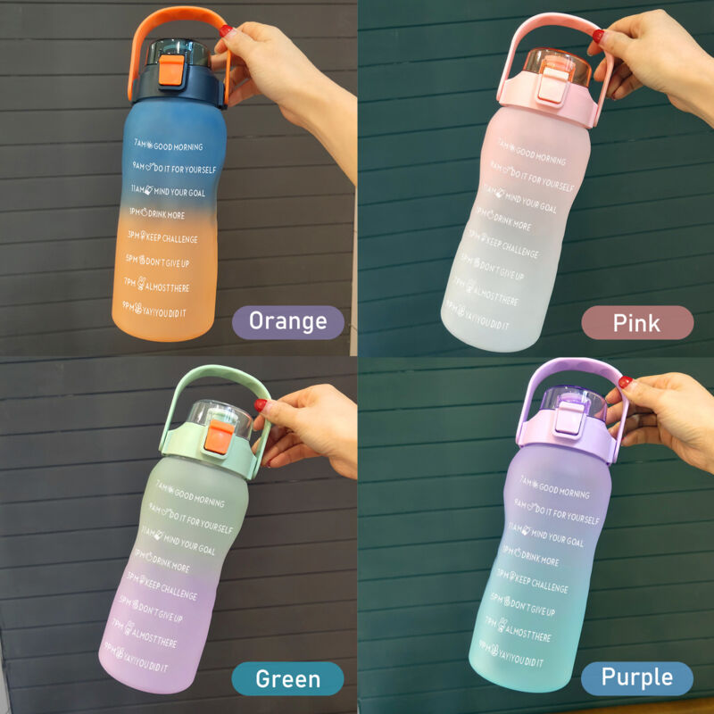 Gourde sport en plastique à dégradé vert, avec anse et couvercle à ressort, grande capacité (2000 ml) [version anglaise, commande minimum 100 pièces