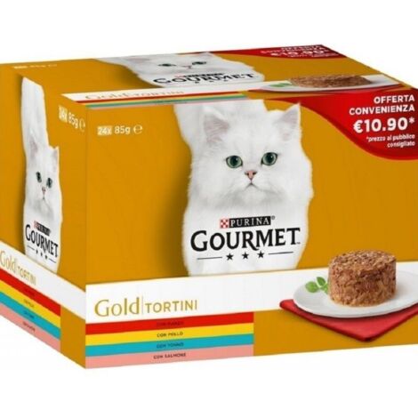 NESTLE Purina Gourmet Gold Tortini Multipack per Gatto con Manzo Pollo Tonno Salmone da 24x85 gr