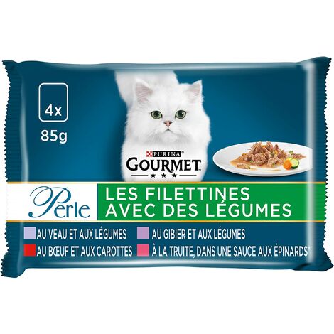 GOURMET Les Filettines Patée pour chat Adulte Veau Gibier Bœuf Truite legumes 4x85g - Pack de 12 23